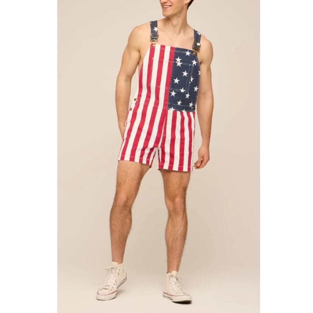 Chubbies The Chubberalls Stretch Denim Overall Shorts American Flag Size M